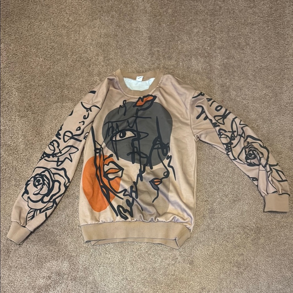 Artistic Graphic Sweatshirt in Tan and Orange